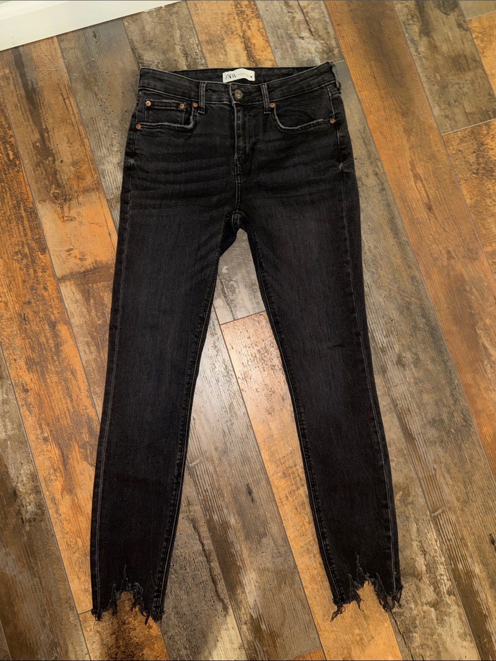 Zara Black Skinny Jeans with Frayed Hem
